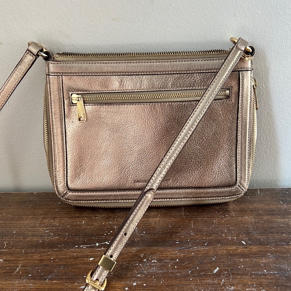 Lauren Ralph Lauren rose gold leather crossbody bag